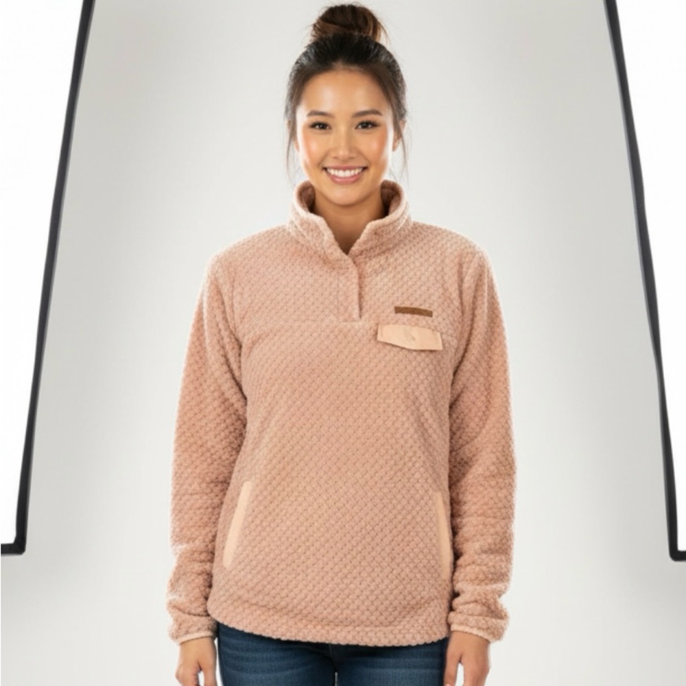 SIMPLY SOUTHERN LIGHT PINK LONG SLEEVE SOFT SHERPA‎ PULLOVER SWEATSHIRT